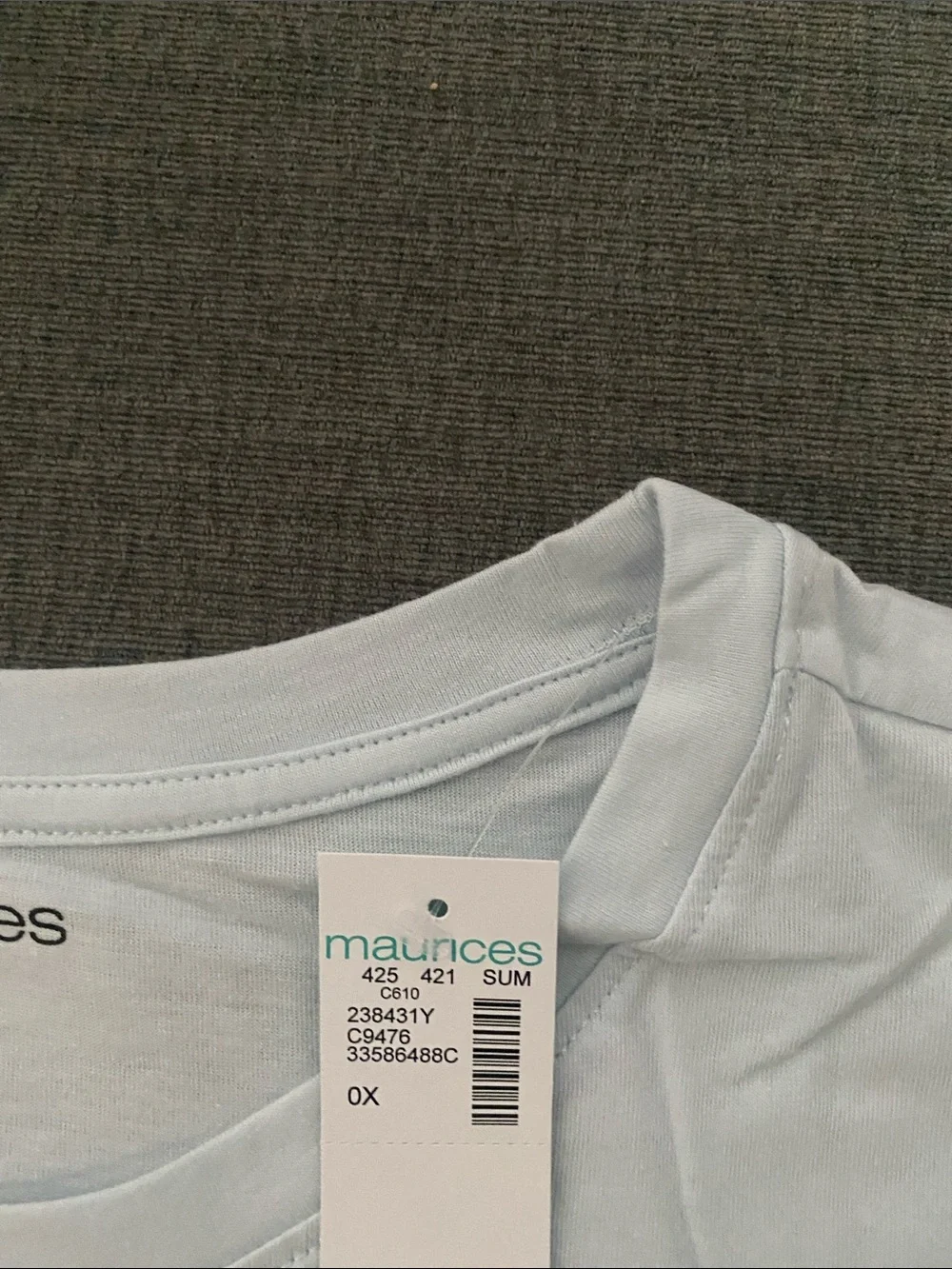 Maurices Light Blue Womens Graphic Tee with Coral, Blue, Green & Brown Prints